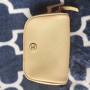 Chanel Tan Beige Gold Pouch Clutch Bag Purse